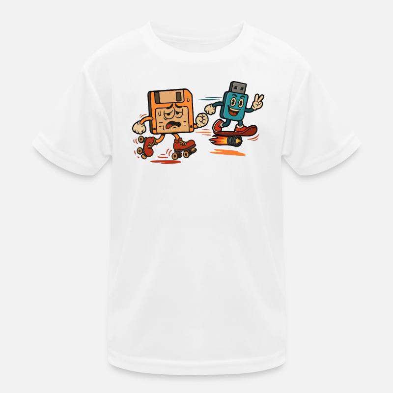 Floppy Disk vs USB Drive Sarcastic 80s Joke Kids Functional T-Shirt