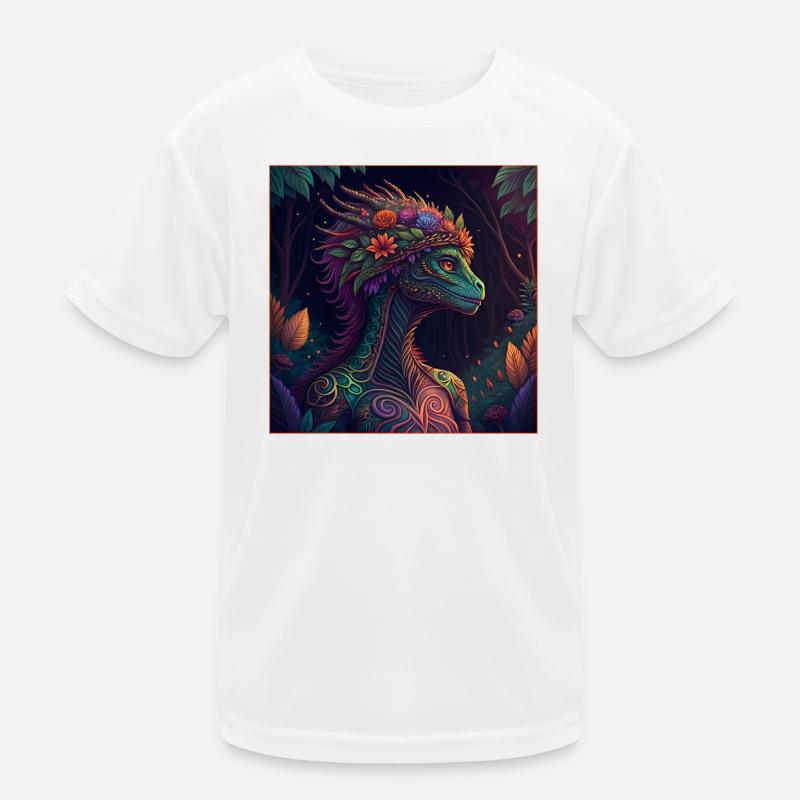 Mythical Jungle Dragon Illustration - Kids Functional T-Shirt - white