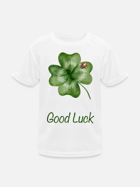Good Luck – Kleeblatt mit Marienkäfer - Kinder Funktions-T-Shirt - Weiß - Vorne