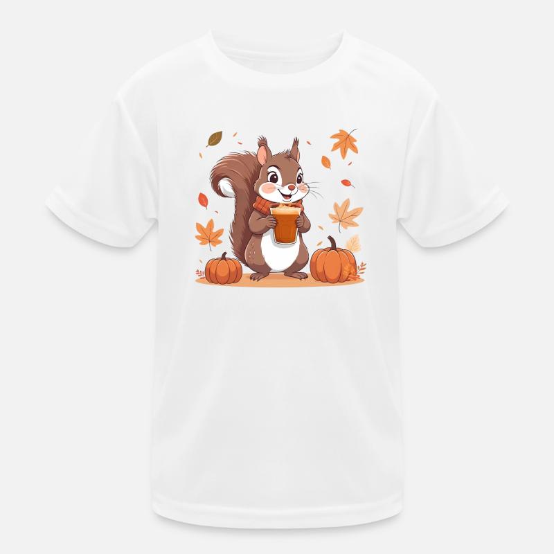 Écureuil mignon avec latte à la citrouille et aux épices d’automne T-shirt sport Enfant