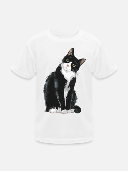 Schwarz-weiße Katze - Kinder Funktions-T-Shirt - Weiß
