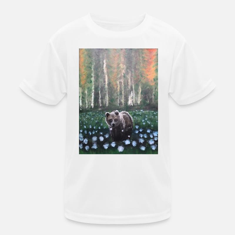Bär in verschneiter Waldszene Kinder Funktions-T-Shirt