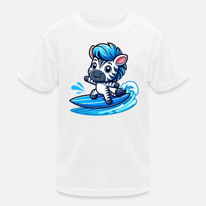 Cute Zebra Surfer Summer Surfboard Cartoon Kids Functional T-Shirt