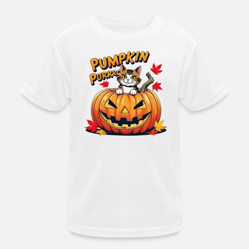 Cat Halloween Pumpkin Design Kids Functional T-Shirt
