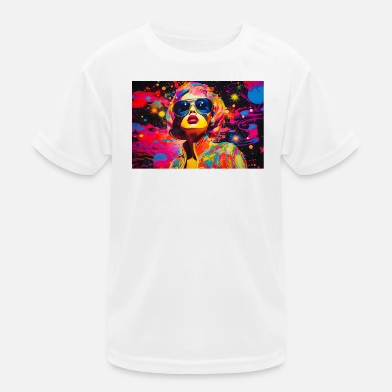 Buntes Pop-Art-Porträt mit Brille Kinder Funktions-T-Shirt