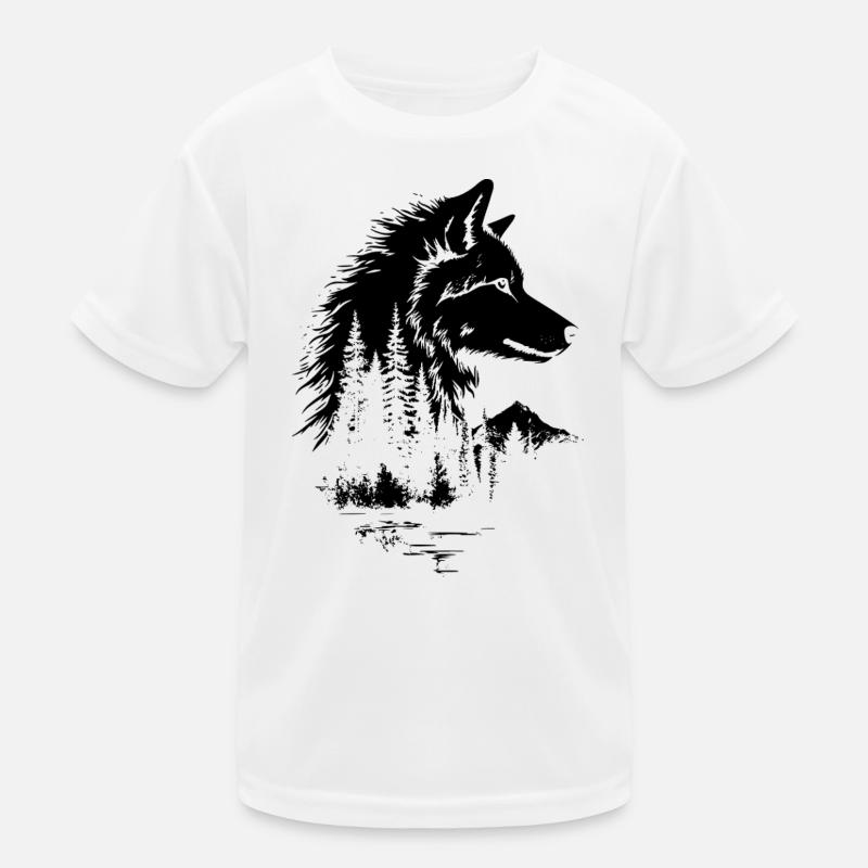 Wolf Gesicht Wald Silhouette Kinder Funktions-T-Shirt