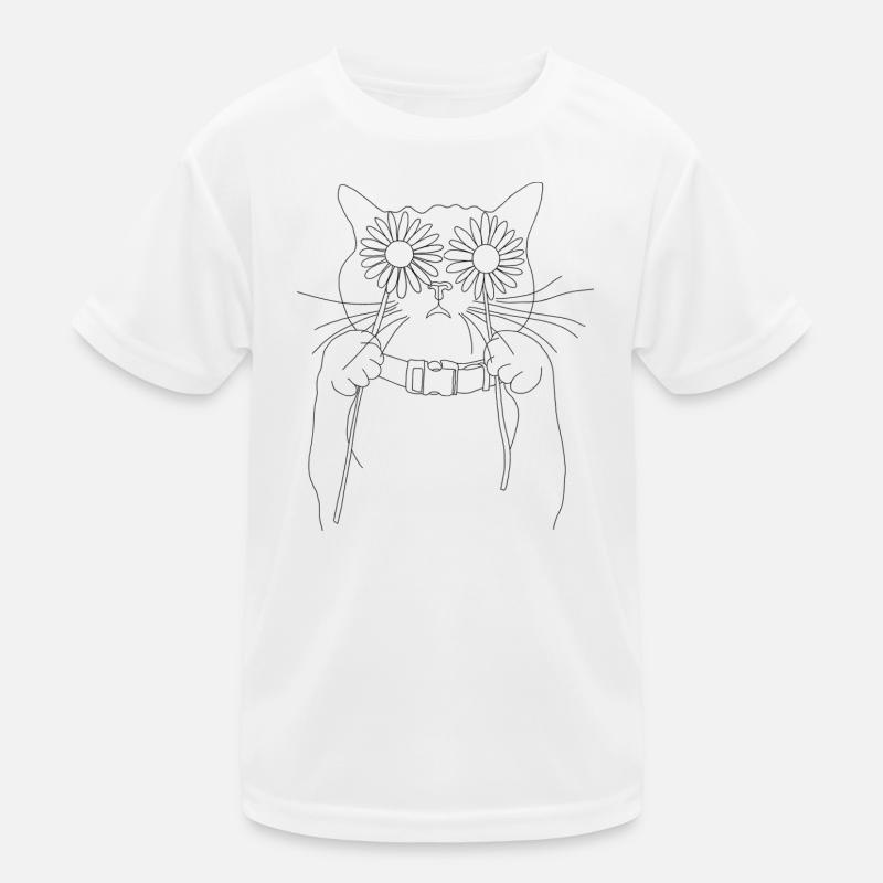 Cat with Daisies - Kids Functional T-Shirt - white
