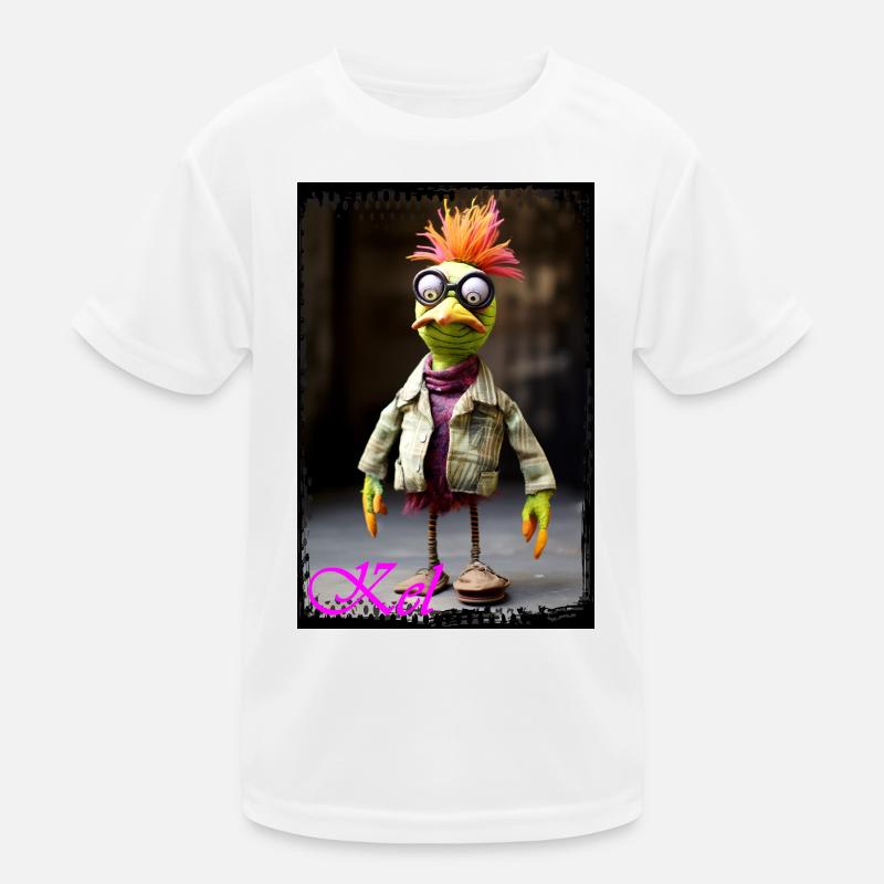Vogel-Puppet mit Brille und schicker Kleidung Kinder Funktions-T-Shirt