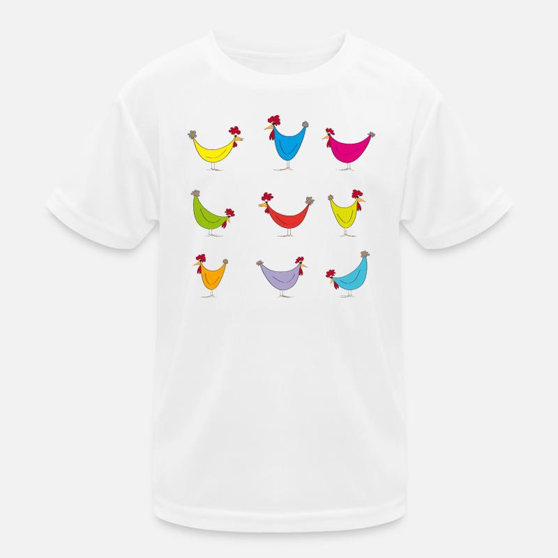 Colorful Chickens Cheerful Pattern - Kids Functional T-Shirt - white
