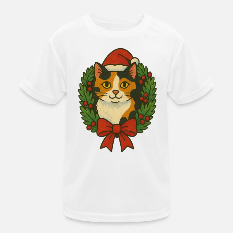 Chat calico dans une couronne de Noël T-shirt sport Enfant