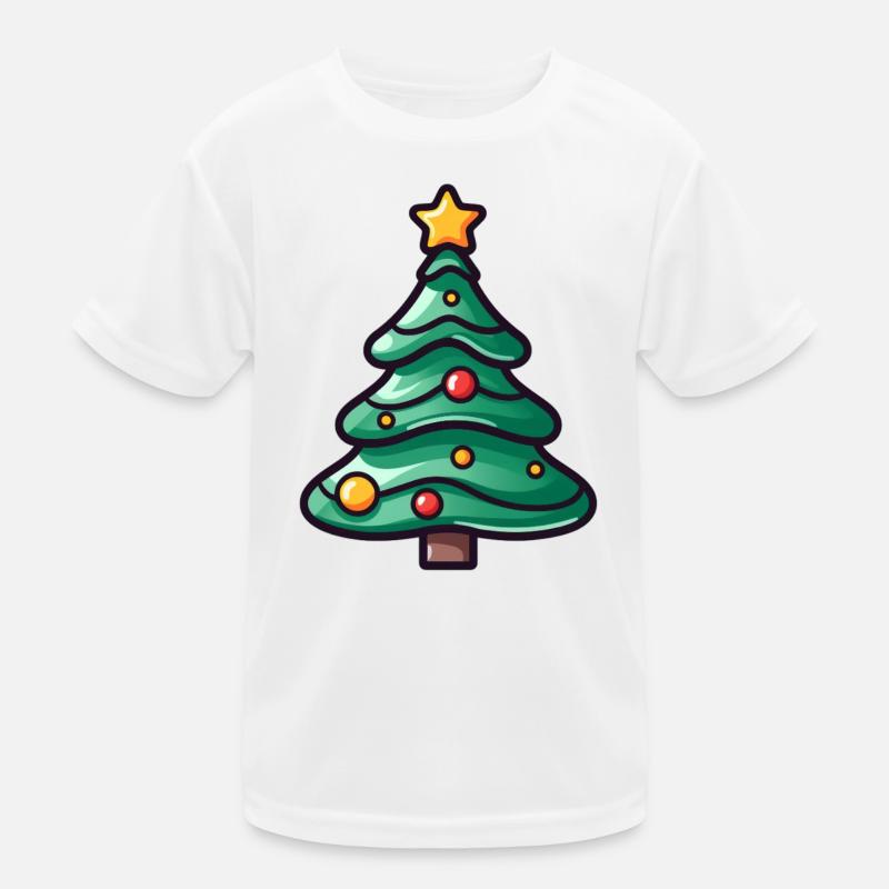 Festive Christmas Tree Illustration Kids Functional T-Shirt