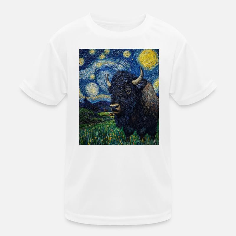 Bison Van Gogh Style Starry Night Kids Functional T-Shirt