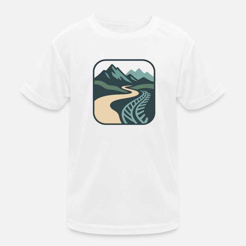 Mountain trail with rail and path design Kids Functional T-Shirt