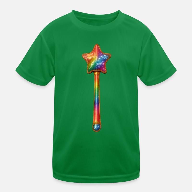 Regenbogen Stern-Zauberstab Design Kinder Funktions-T-Shirt