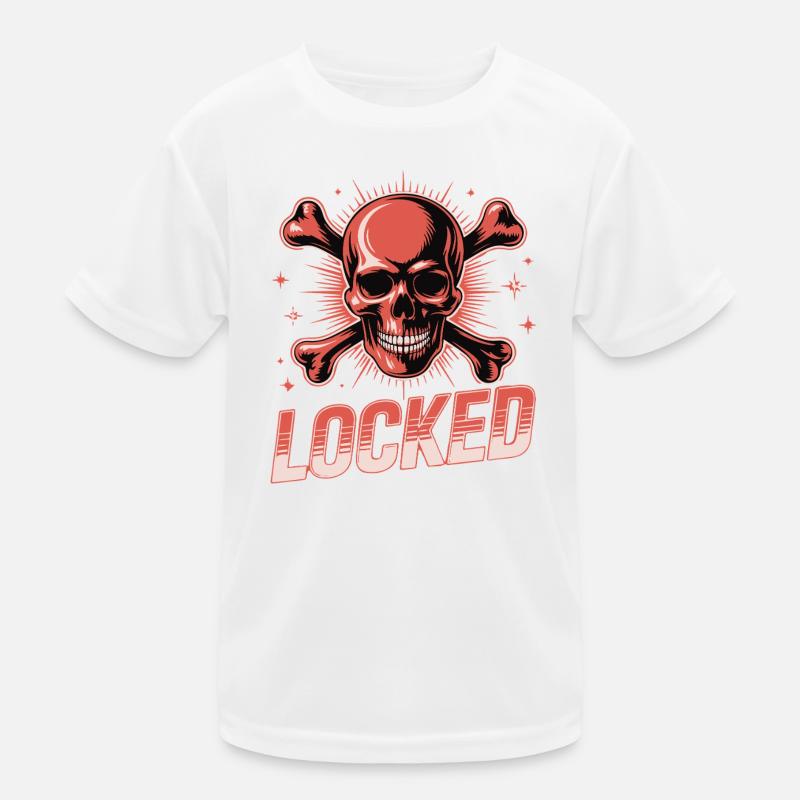 Bold Skull Crossbones with Locked Text Kids Functional T-Shirt
