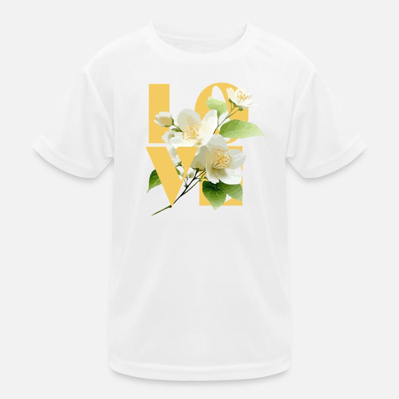 Elegant Jasmine Floral Love Typography Kids Functional T-Shirt