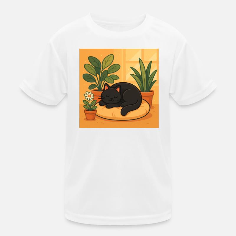 Cozy cat rest with plants Kids Functional T-Shirt
