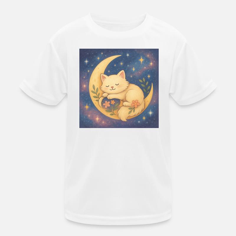 Chat endormi sur la lune dans le ciel étoilé T-shirt sport Enfant