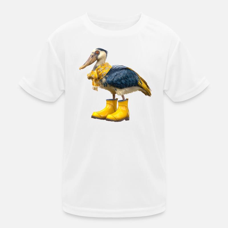 Creative shoebill bird in rubber boots Kids Functional T-Shirt