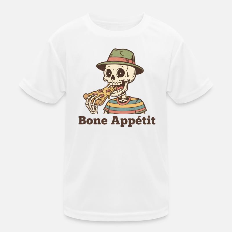 Bone Appétit Skeleton mange de la pizza T-shirt sport Enfant