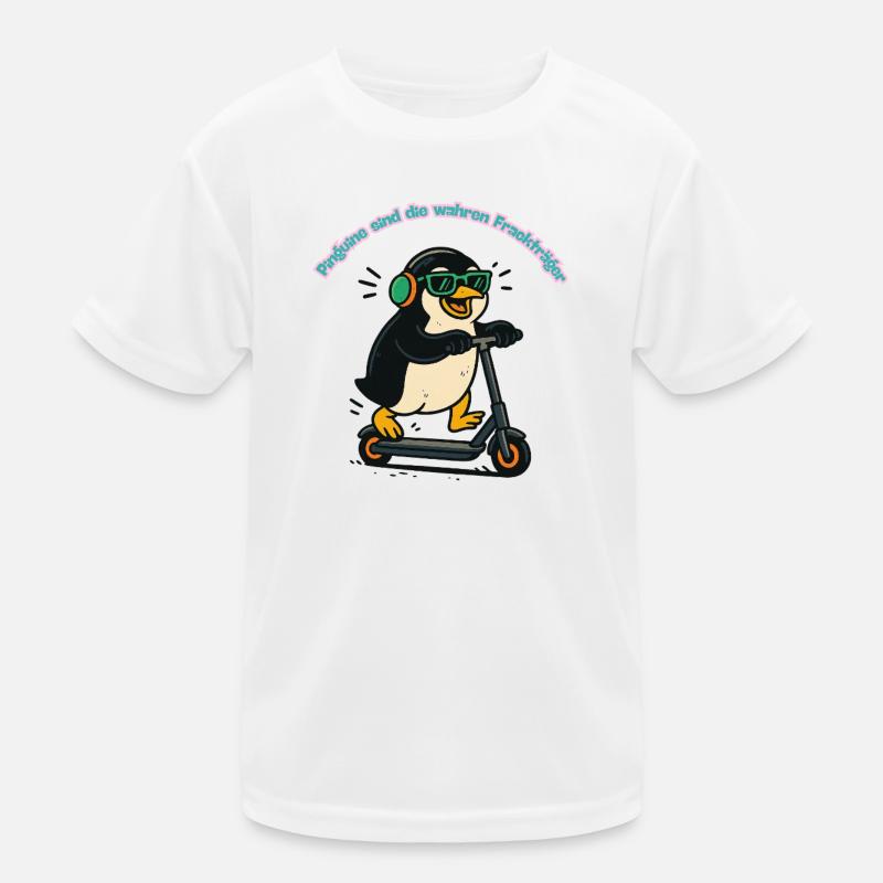 Frackpinguin auf Scooter Kinder Funktions-T-Shirt