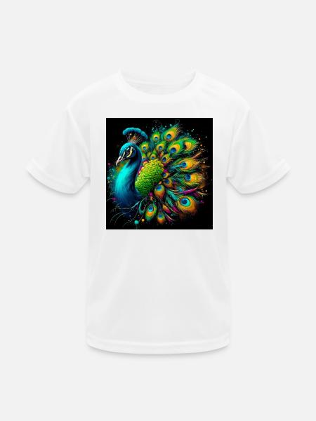 Pfau - Kinder Funktions-T-Shirt - Weiß - Vorne