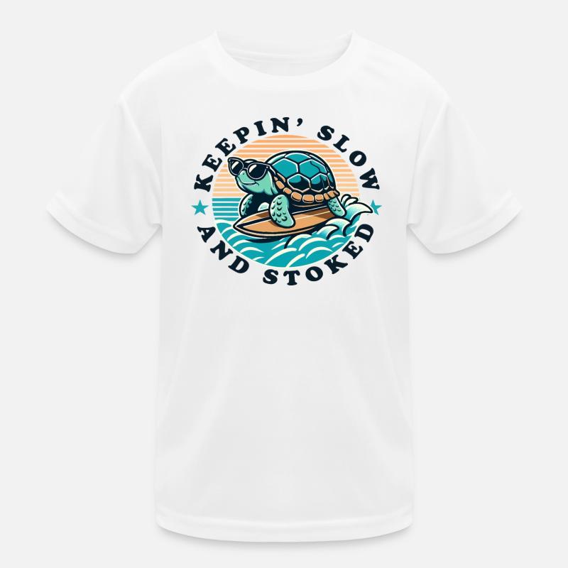 Surfing Turtle Keepin Slow and Stoked Kids Functional T-Shirt
