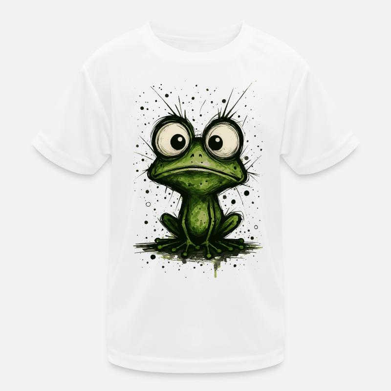 Funny Frog with Big Eyes – comic strip splash - Kids Functional T-Shirt - white