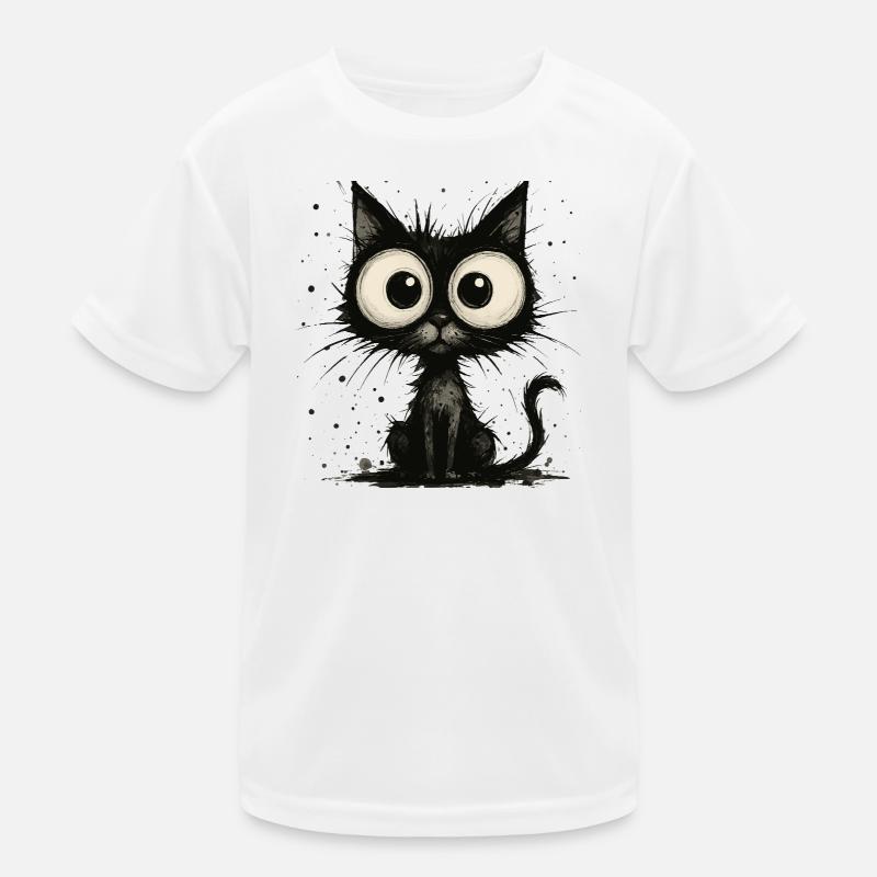 Funny black cat with big eyes – splash - Kids Functional T-Shirt - white