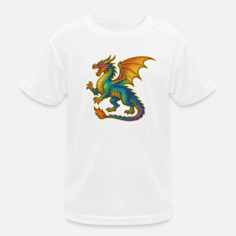 Rainbow Glitter Dragon Kids Functional T-Shirt