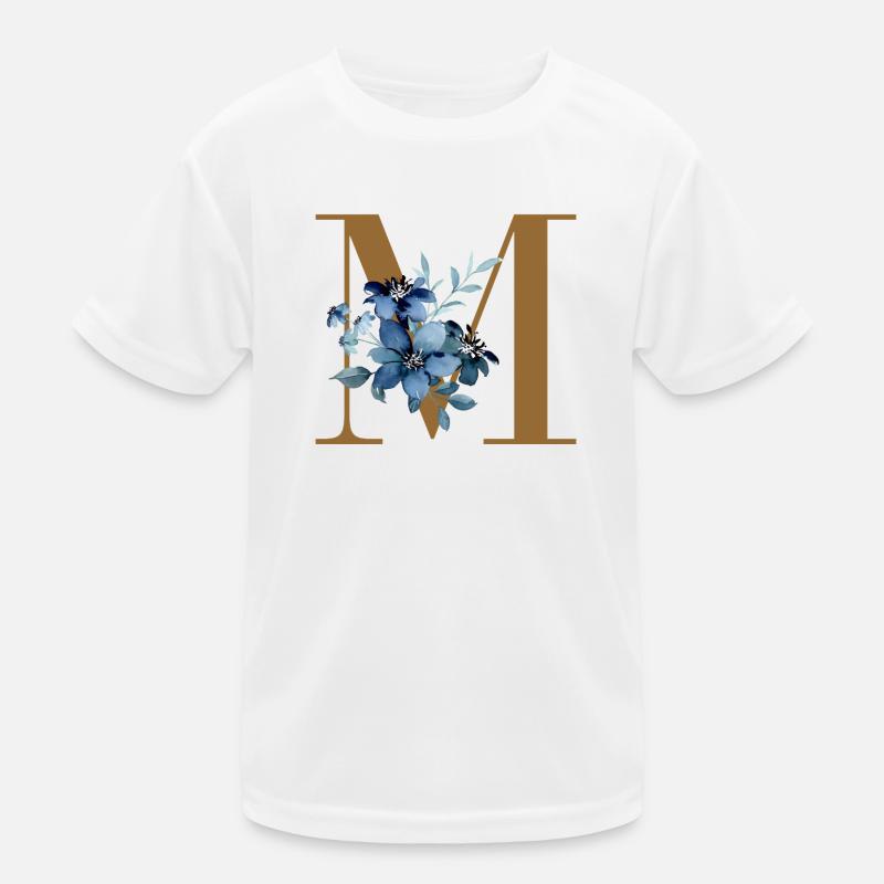 Monogramm M mit Blaublüten Kinder Funktions-T-Shirt