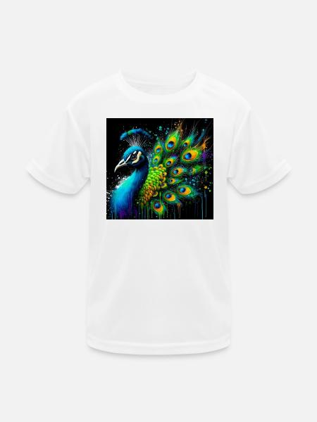 Pfau - Kinder Funktions-T-Shirt - Weiß - Vorne