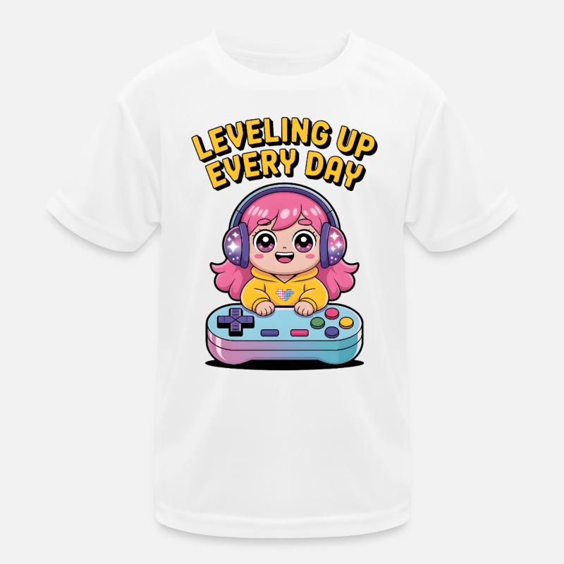 Leveling Up Cute Gaming Theme for Girls Kids Functional T-Shirt