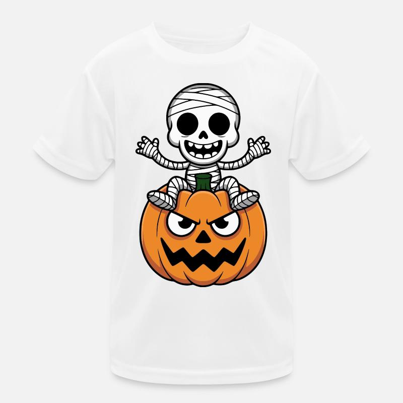 Halloween Skeleton on Pumpkin Kids Functional T-Shirt
