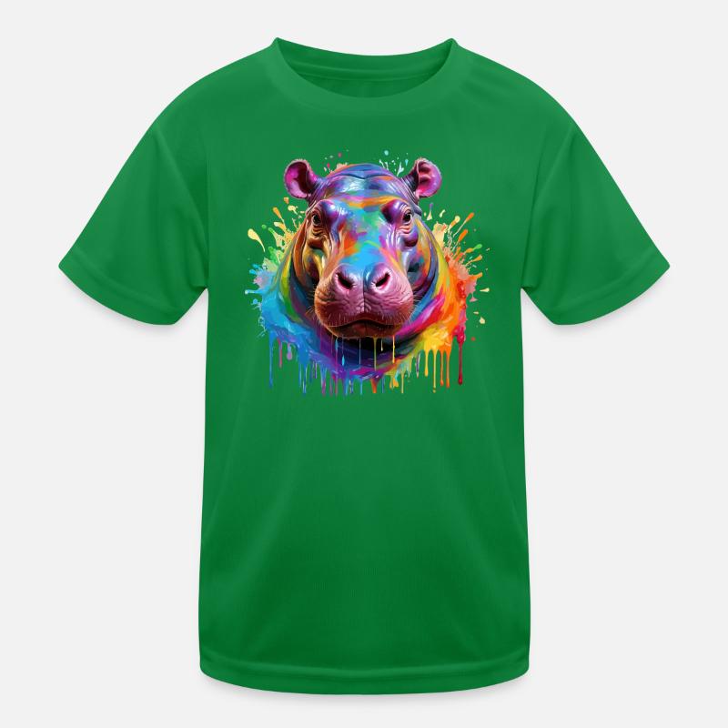 Bunter Hippo Farbexplosion Kinder Funktions-T-Shirt