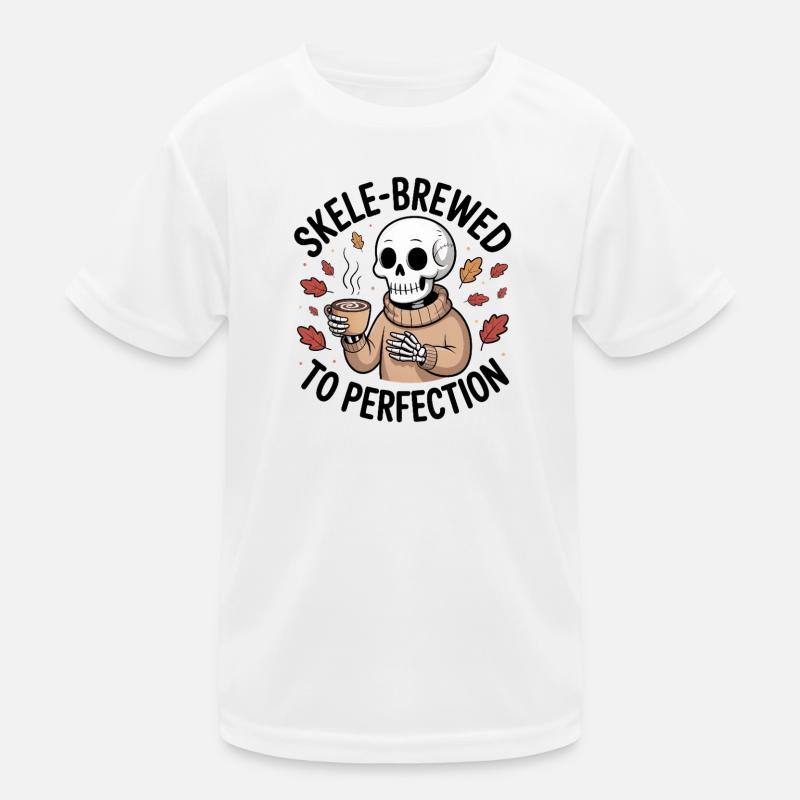 Kuscheliges Skelett im Pullover mit heißer Schokolade Kinder Funktions-T-Shirt