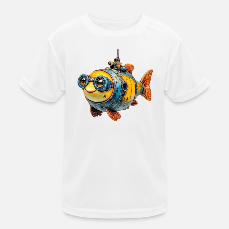 Steampunkfisch mit Brille - Kinder Funktions-T-Shirt - Weiß