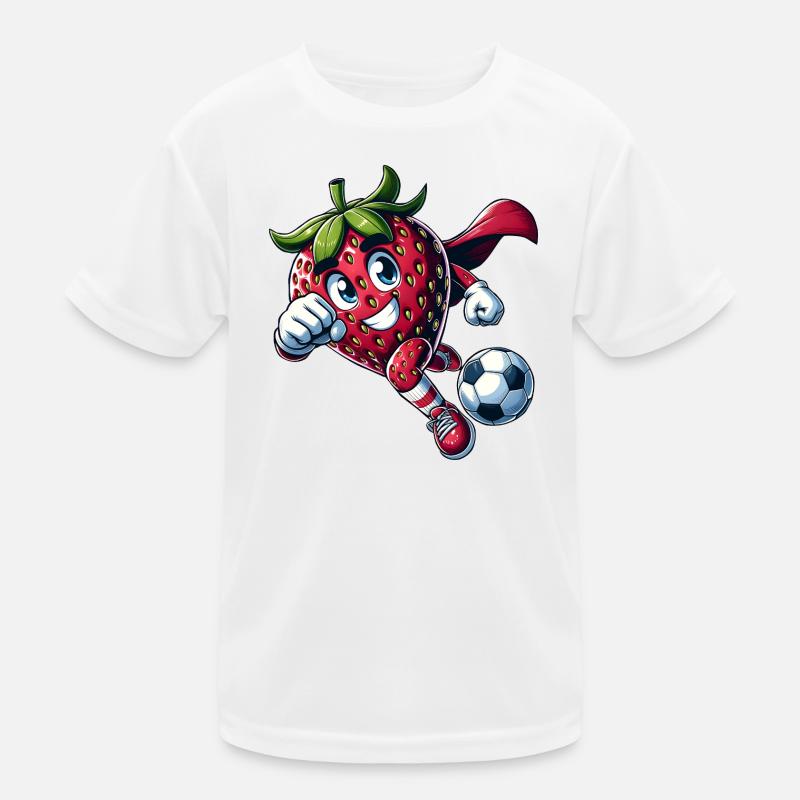 Fußball Erdbeere Superheld Kicker Comic Kinder Funktions-T-Shirt