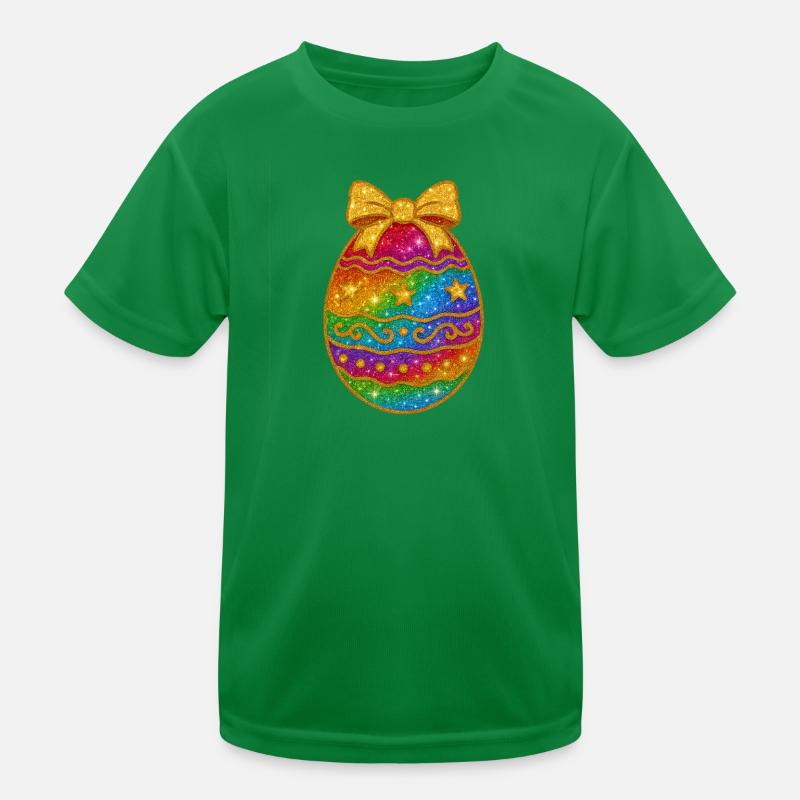 Rainbow Glitter Egg with Bow Kids Functional T-Shirt