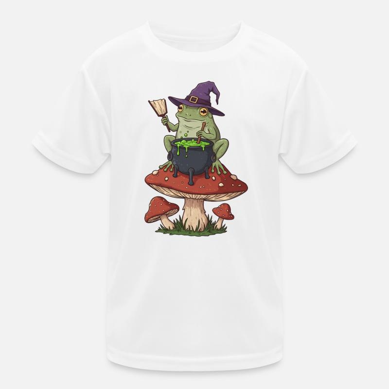 Frog Witch Cauldron Over Mushroom Ring Kids Functional T-Shirt
