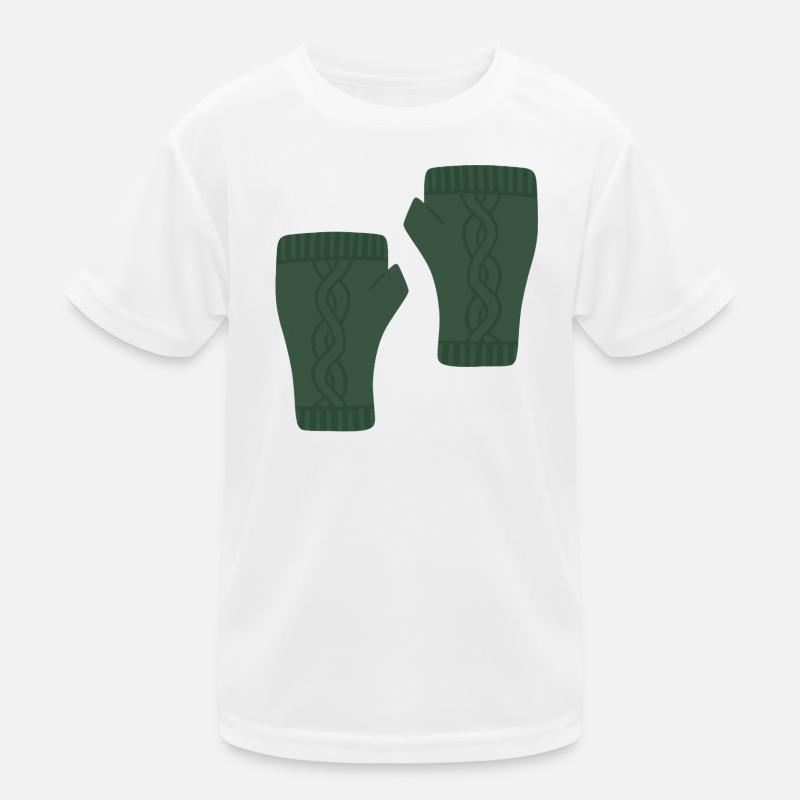 Green Cable Knit Pattern Fingerless Gloves Kids Functional T-Shirt