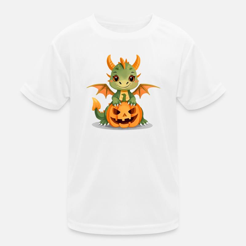 Mignon dragon vert avec citrouille d’Halloween T-shirt sport Enfant