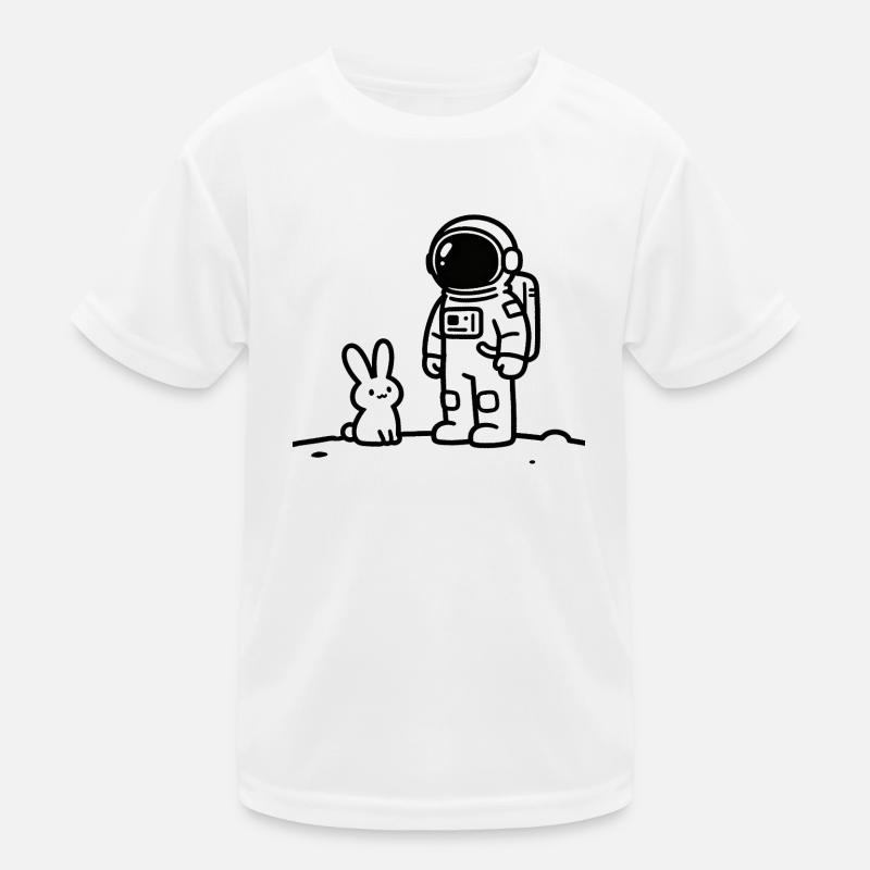 Astronaut and Rabbit Line Drawing - Kids Functional T-Shirt - white