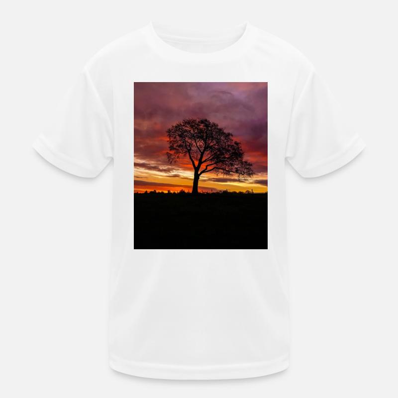 Colourful Sunrise Sky lonely Tree silhouette Kids Functional T-Shirt