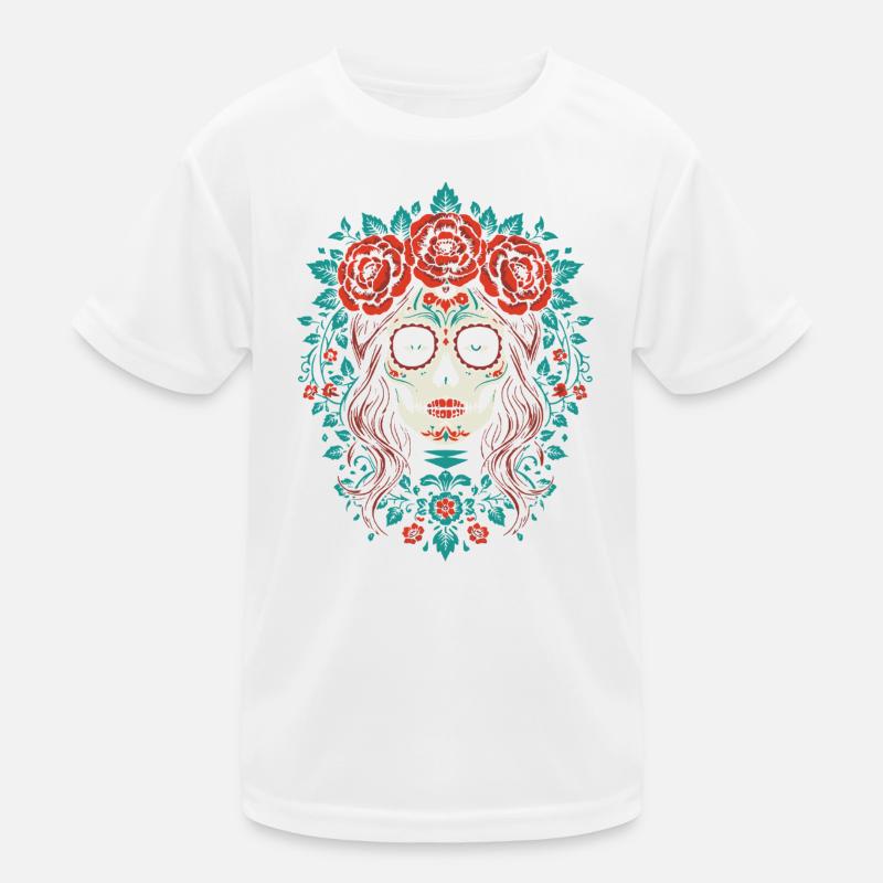 Sugar Skull Floral Crown Kids Functional T-Shirt