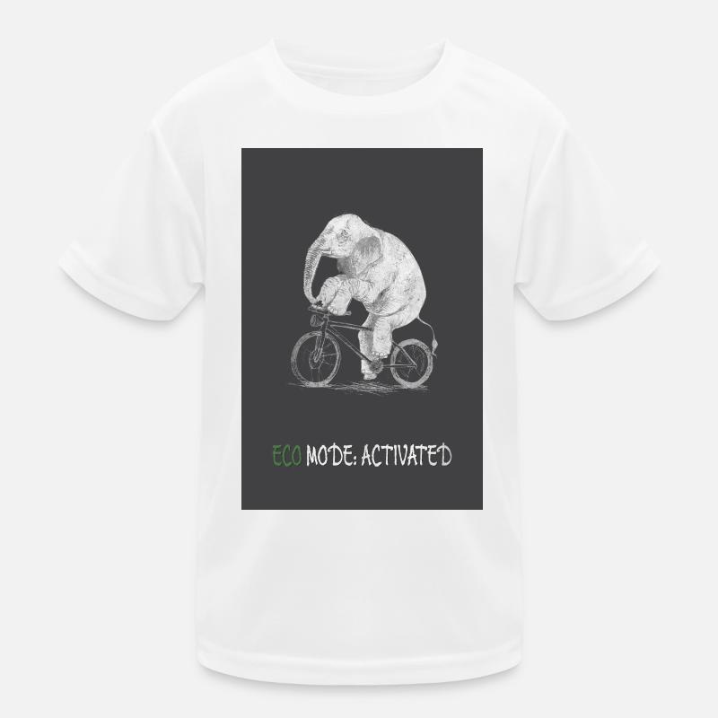 Éléphant activé par le mode éco sur un vélo - T-shirt sport Enfant - blanc