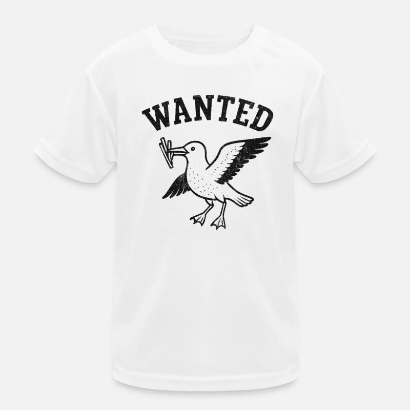 Funny Seagull with Fries and Wanted Kids Functional T-Shirt