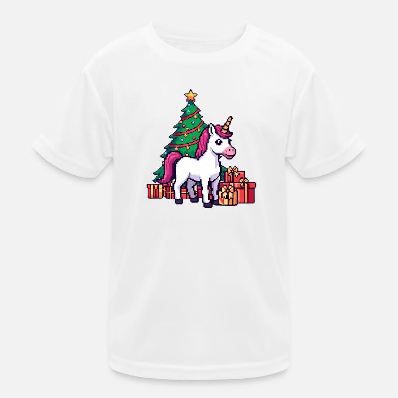 Pixel Einhorn & Weihnachtsbaum Retro Kunst Kinder Funktions-T-Shirt
