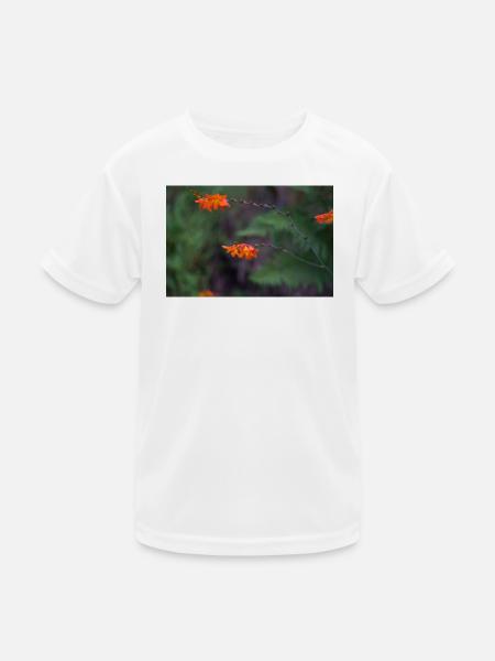 Orangefarbene Blüte am gewölbten Stiel - Kinder Funktions-T-Shirt - Weiß