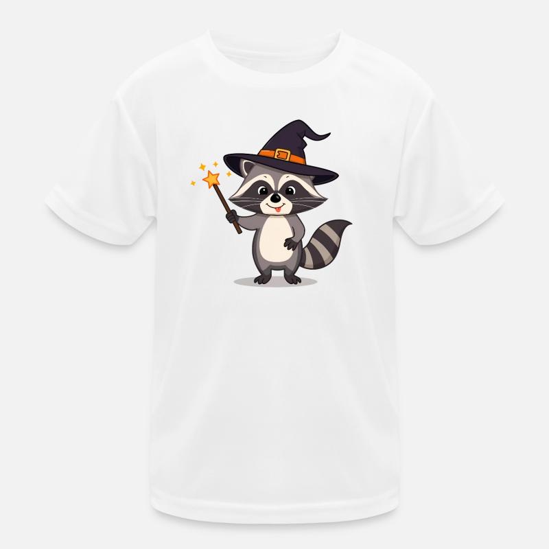 Cute Raccoon Wizard with Hat & Magic Wand Kids Functional T-Shirt